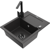 Mexen Enzo zlewozmywak granitowy 1-komorowy z ociekaczem i baterią kuchenną Rita, czarny nakrapiany - 6506-76-670300-70-B