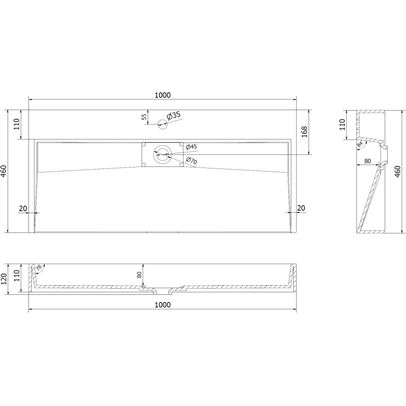 Mexen Ava umywalka nablatowa z konglomeratu 1/O 100 x 46 cm, czarna - 23011071