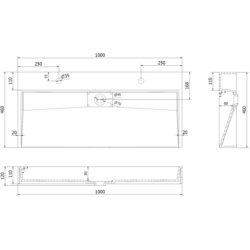 Mexen Ava umywalka nablatowa z konglomeratu 2/O 100 x 46 cm, czarna - 23011072