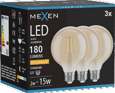 Mexen Vintis 3x żarówka filament LED E27, G95, 2W, Ciepła - 2200K, 180 lm, amber - L157-E27-0222-50x03