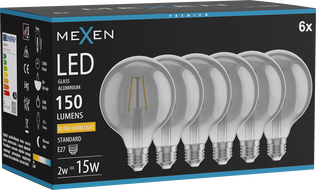 Mexen Vintis 6x żarówka filament LED E27, G95, 2W, Ciepła - 2200K, 150 lm, smoke - L157-E27-0222-70x06