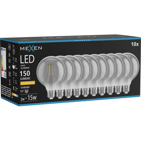 Mexen Vintis 10x żarówka filament LED E27, G95, 2W, Ciepła - 2200K, 150 lm, smoke - L157-E27-0222-70x10