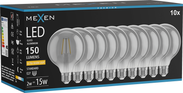 Mexen Vintis 10x żarówka filament LED E27, G95, 2W, Ciepła - 2200K, 150 lm, smoke - L157-E27-0222-70x10