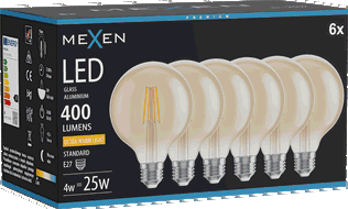 Mexen Vintis 6x żarówka filament LED E27, G95, 4W, Ciepła - 2200K, 400 lm, amber - L157-E27-0422-50x06