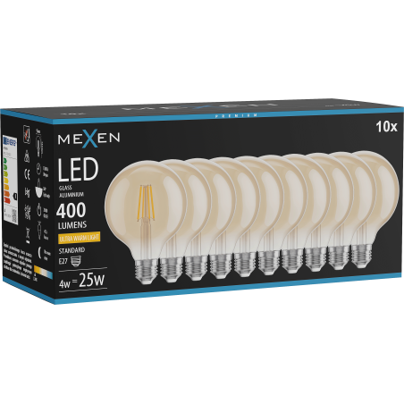 Mexen Vintis 10x żarówka filament LED E27, G95, 4W, Ciepła - 2200K, 400 lm, amber - L157-E27-0422-50x10