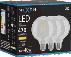 Mexen Vintis 3x żarówka filament LED E27, G95, 4W, Ciepła - 2700K, 470 lm, clear - L157-E27-0427-00x03
