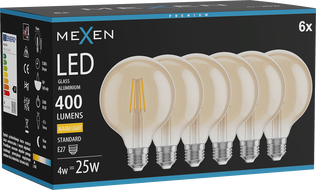 Mexen Vintis 6x żarówka filament LED E27, G95, 4W, Ciepła - 2700K, 400 lm, amber - L157-E27-0427-50x06