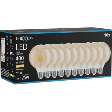 Mexen Vintis 10x żarówka filament LED E27, G95, 4W, Ciepła - 2700K, 400 lm, amber - L157-E27-0427-50x10