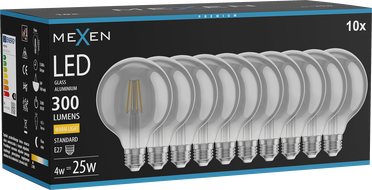 Mexen Vintis 10x żarówka filament LED E27, G95, 4W, Ciepła - 2700K, 300 lm, smoke - L157-E27-0427-70x10