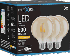 Mexen Vintis 3x żarówka filament LED E27, G95, 6W, Ciepła - 2200K, 600 lm, amber - L157-E27-0622-50x03