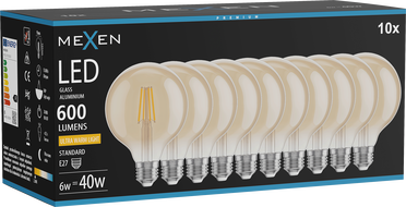 Mexen Vintis 10x żarówka filament LED E27, G95, 6W, Ciepła - 2200K, 600 lm, amber - L157-E27-0622-50x10