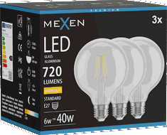 Mexen Vintis 3x żarówka filament LED E27, G95, 6W, Ciepła - 2700K, 720 lm, clear - L157-E27-0627-00x03