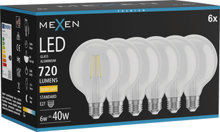 Mexen Vintis 6x żarówka filament LED E27, G95, 6W, Ciepła - 2700K, 720 lm, clear - L157-E27-0627-00x06