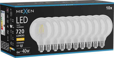 Mexen Vintis 10x żarówka filament LED E27, G95, 6W, Ciepła - 2700K, 720 lm, clear - L157-E27-0627-00x10