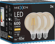 Mexen Vintis 3x żarówka filament LED E27, G95, 6W, Ciepła - 2700K, 600 lm, amber - L157-E27-0627-50x03
