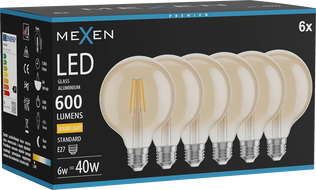 Mexen Vintis 6x żarówka filament LED E27, G95, 6W, Ciepła - 2700K, 600 lm, amber - L157-E27-0627-50x06