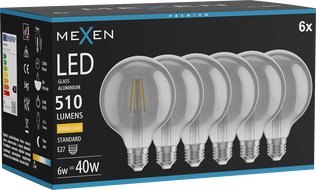 Mexen Vintis 6x żarówka filament LED E27, G95, 6W, Ciepła - 2700K, 510 lm, smoke - L157-E27-0627-70x06