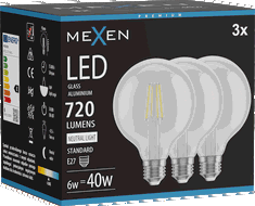 Mexen Vintis 3x żarówka filament LED E27, G95, 6W, Neutralna - 4000K, 720 lm, clear - L157-E27-0640-00x03
