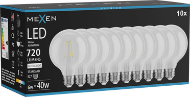 Mexen Vintis 10x żarówka filament LED E27, G95, 6W, Neutralna - 4000K, 720 lm, clear - L157-E27-0640-00x10