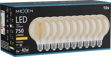 Mexen Vintis 10x żarówka filament LED E27, G95, 8W, Ciepła - 2200K, 750 lm, amber - L157-E27-0822-50x10