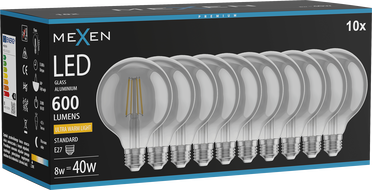 Mexen Vintis 10x żarówka filament LED E27, G95, 8W, Ciepła - 2200K, 600 lm, smoke - L157-E27-0822-70x10