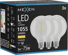 Mexen Vintis 3x żarówka filament LED E27, G95, 8W, Ciepła - 2700K, 1055 lm, clear - L157-E27-0827-00x03