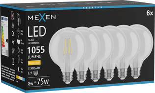Mexen Vintis 6x żarówka filament LED E27, G95, 8W, Ciepła - 2700K, 1055 lm, clear - L157-E27-0827-00x06