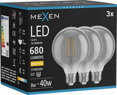 Mexen Vintis 3x żarówka filament LED E27, G95, 8W, Ciepła - 2700K, 680 lm, smoke - L157-E27-0827-70x03