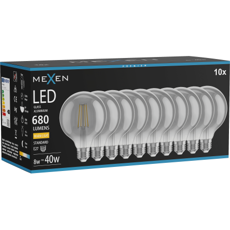 Mexen Vintis 10x żarówka filament LED E27, G95, 8W, Ciepła - 2700K, 680 lm, smoke - L157-E27-0827-70x10