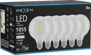 Mexen Vintis 6x żarówka filament LED E27, G95, 8W, Neutralna - 4000K, 1055 lm, clear - L157-E27-0840-00x06