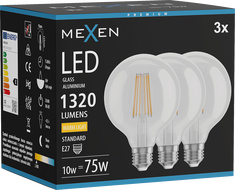 Mexen Vintis 3x żarówka filament LED E27, G95, 10W, Ciepła - 2700K, 1320 lm, clear - L157-E27-1027-00x03