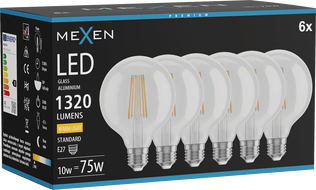 Mexen Vintis 6x żarówka filament LED E27, G95, 10W, Ciepła - 2700K, 1320 lm, clear - L157-E27-1027-00x06