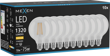 Mexen Vintis 10x żarówka filament LED E27, G95, 10W, Ciepła - 2700K, 1320 lm, clear - L157-E27-1027-00x10