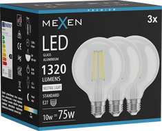 Mexen Vintis 3x żarówka filament LED E27, G95, 10W, Neutralna - 4000K, 1320 lm, clear - L157-E27-1040-00x03