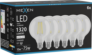 Mexen Vintis 6x żarówka filament LED E27, G95, 10W, Neutralna - 4000K, 1320 lm, clear - L157-E27-1040-00x06