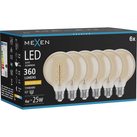 Mexen Vintis 6x żarówka filament spirala LED E27, G95, 4W, Ciepła - 2200K, 360 lm, amber - L167-E27-0422-50x06