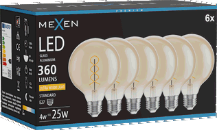 Mexen Vintis 6x żarówka filament spirala LED E27, G95, 4W, Ciepła - 2200K, 360 lm, amber - L167-E27-0422-50x06