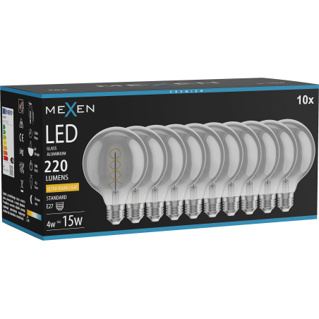 Mexen Vintis 10x żarówka filament spirala LED E27, G95, 4W, Ciepła - 2200K, 220 lm, smoke - L167-E27-0422-70x10