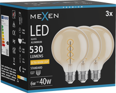 Mexen Vintis 3x żarówka filament spirala LED E27, G95, 6W, Ciepła - 2200K, 530 lm, amber - L167-E27-0622-50x03