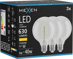 Mexen Vintis 3x żarówka filament spirala LED E27, G95, 6W, Ciepła - 2700K, 630 lm, clear - L167-E27-0627-00x03