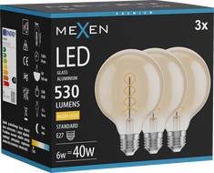 Mexen Vintis 3x żarówka filament spirala LED E27, G95, 6W, Ciepła - 2700K, 530 lm, amber - L167-E27-0627-50x03