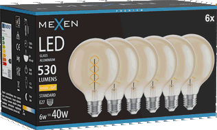 Mexen Vintis 6x żarówka filament spirala LED E27, G95, 6W, Ciepła - 2700K, 530 lm, amber - L167-E27-0627-50x06