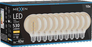 Mexen Vintis 10x żarówka filament spirala LED E27, G95, 6W, Ciepła - 2700K, 530 lm, amber - L167-E27-0627-50x10