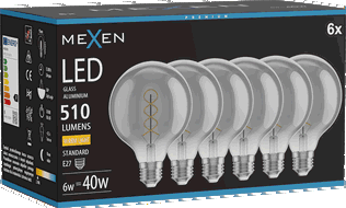Mexen Vintis 6x żarówka filament spirala LED E27, G95, 6W, Ciepła - 2700K, 510 lm, smoke - L167-E27-0627-70x06