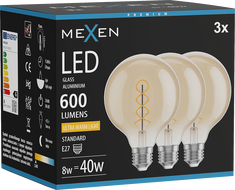 Mexen Vintis 3x żarówka filament spirala LED E27, G95, 8W, Ciepła - 2200K, 600 lm, amber - L167-E27-0822-50x03
