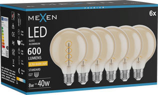 Mexen Vintis 6x żarówka filament spirala LED E27, G95, 8W, Ciepła - 2200K, 600 lm, amber - L167-E27-0822-50x06