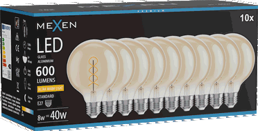 Mexen Vintis 10x żarówka filament spirala LED E27, G95, 8W, Ciepła - 2200K, 600 lm, amber - L167-E27-0822-50x10
