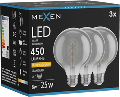 Mexen Vintis 3x żarówka filament spirala LED E27, G95, 8W, Ciepła - 2200K, 450 lm, smoke - L167-E27-0822-70x03