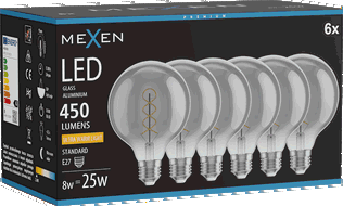 Mexen Vintis 6x żarówka filament spirala LED E27, G95, 8W, Ciepła - 2200K, 450 lm, smoke - L167-E27-0822-70x06