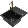Mexen Enzo zlewozmywak granitowy 1-komorowy z ociekaczem i baterią kuchenną Rita, czarny - 6506-77-670300-50-B